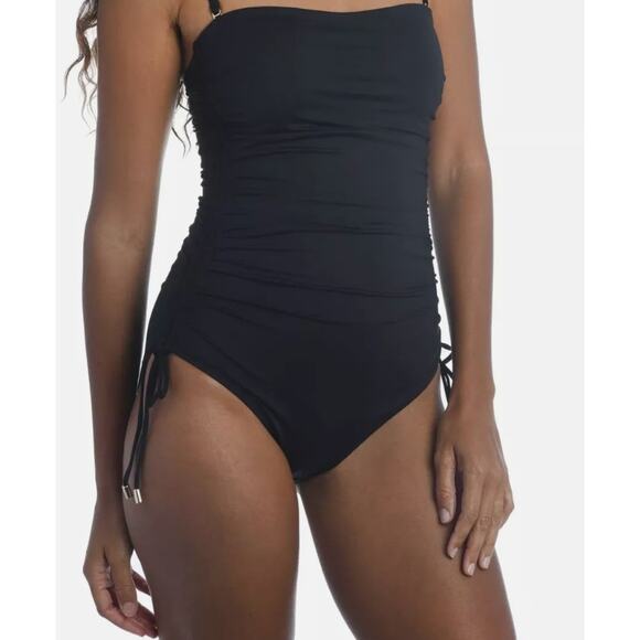 La Blanca One Piece Swim Suit Solid Black Sweetheart Neckline Size 12 NWT - Picture 2 of 8